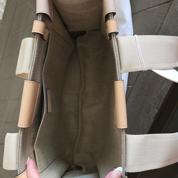 NWT Chloe Pink Woody Medium Linen Tote Bag - Picture 4 of 8